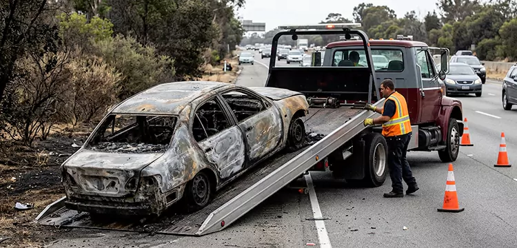 Fire-Damaged Wrecked Car Removal in Houston
